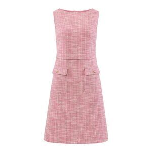Sleeveless Tweed Boat Neck Work Office Sheath Dresses Pink